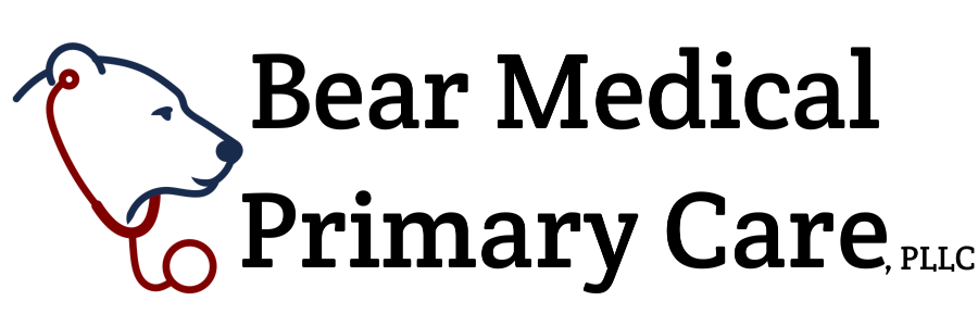 Bear Medical Primary Care Logo, a profile of a Bear wearing a Stethoscope